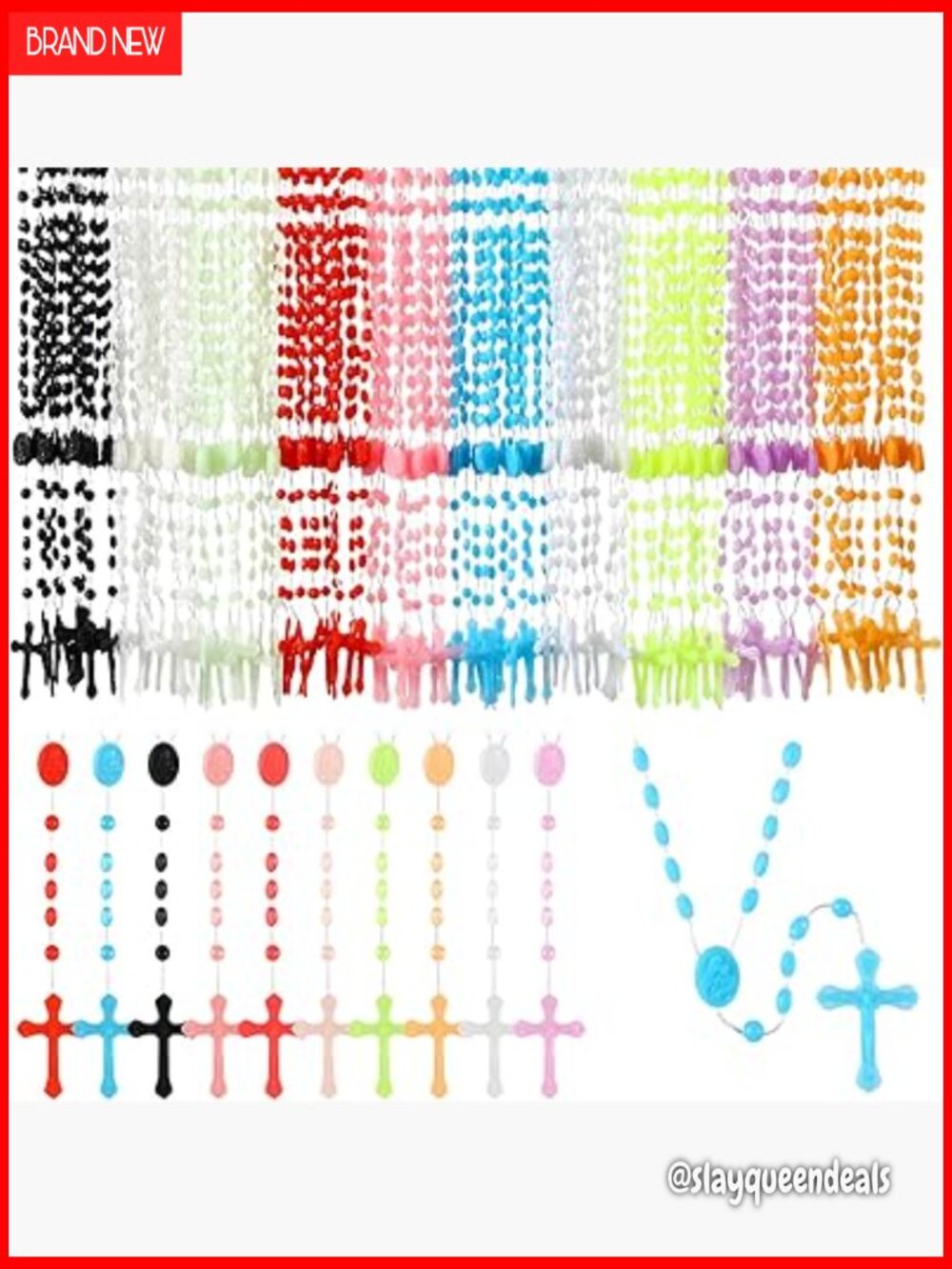 100 Pack Plastic Rosary Cross Necklaces Bulk Religious Party Favors